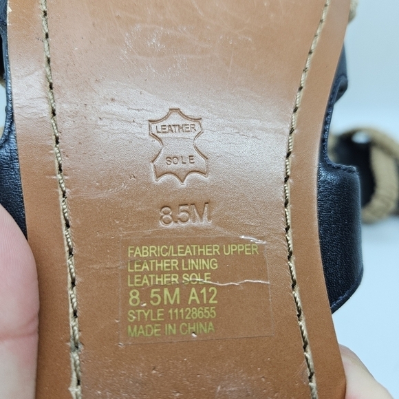 Tory Burch black leather and tan macrame Fleur flat sandals 8.5M - Picture 8 of 9